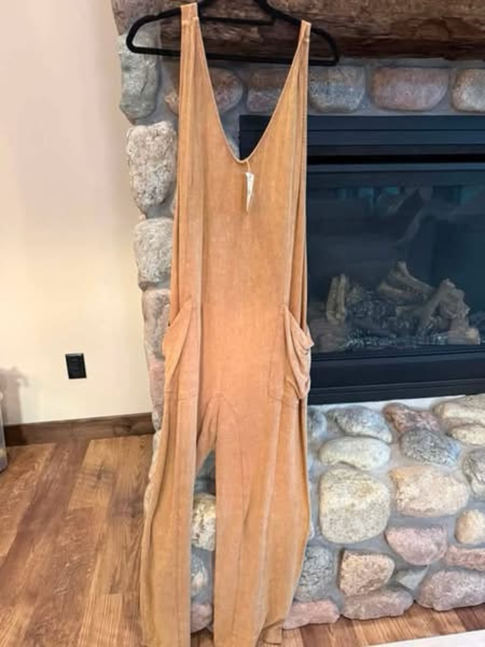 easel Tan Velvet Wide-Leg Jumpsuit Romper